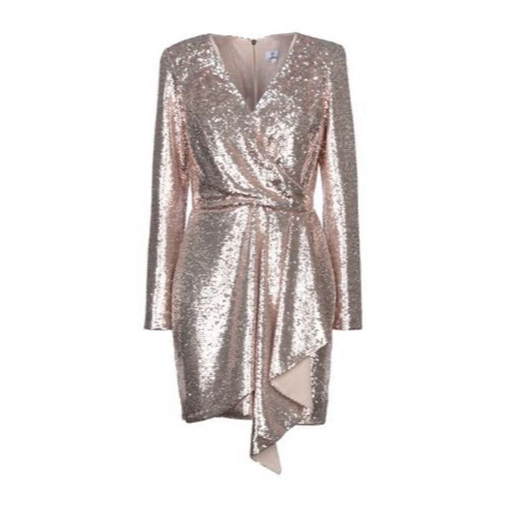 GIL SANTUCCI NWT Sequin Wrap Dress in Rose Gold Size IT 46/US 10